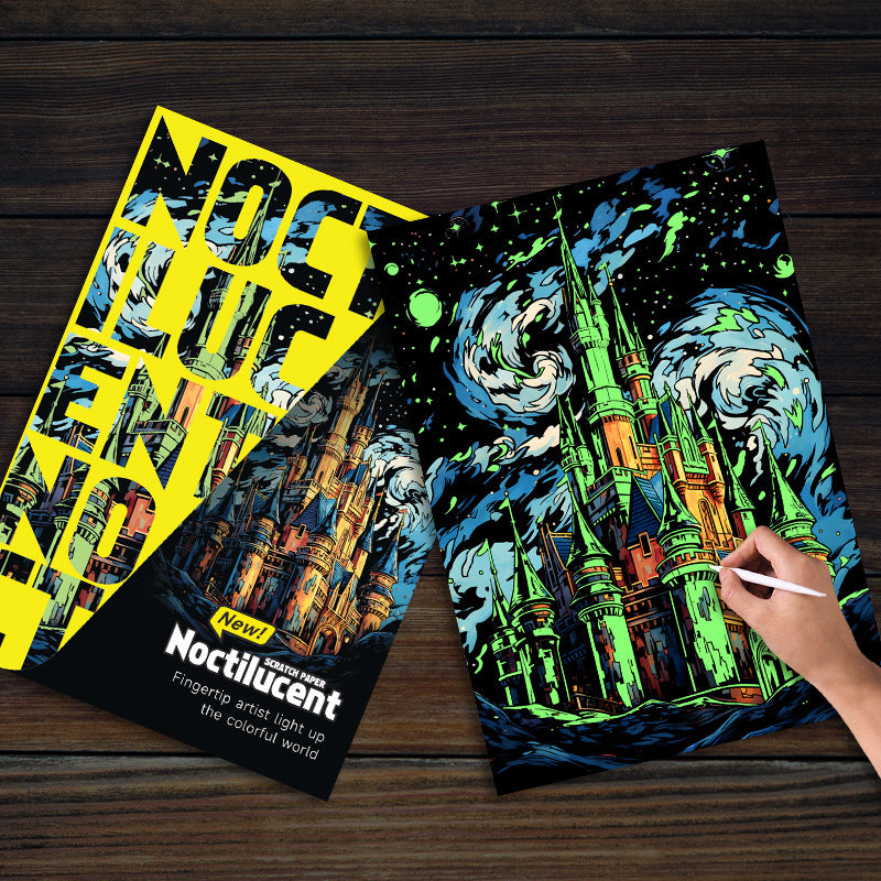 YUELU Scratch Paper Set Noctilucent Scratch Art Paper DIY Bookmark Drawing Coloring Book Adult Toy Luminous Scratch Drawing