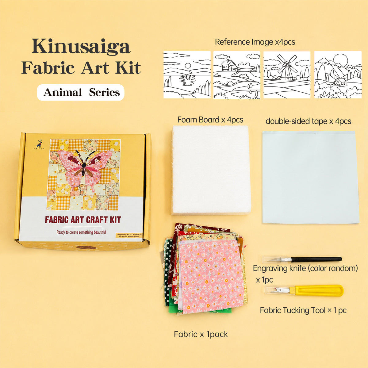 DIY Kinusaiga Fabric Art Kit for Adults and Kids Creative Fabric Collage Art Set with Tools Gift Box