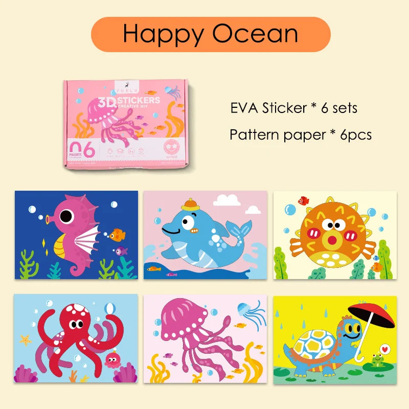 Children's EVA Handmade Stickers Wholesale 3D Puzzle Stickers Cartoon Art Kits Soft Foam Sticker Toy For Kids
