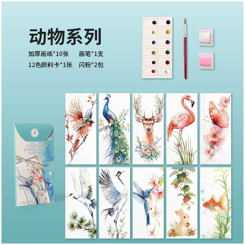 YUELU 10pcs/set Watercolor Bookmark Painting Set