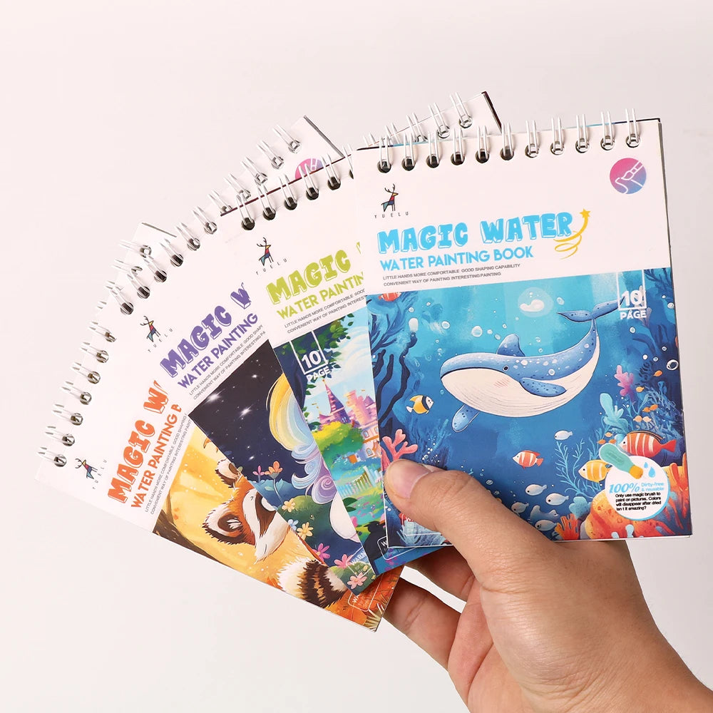YUELU Kids Drawing Books Reusable Animal Water Painting Book Educational Toys Magic Water Book with Pen