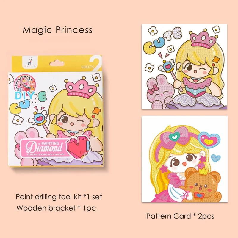 Children's DIY 5D Diamond Painting Kits Cartoon Puzzle Diamond Stickers Girls Fun Gift Box Kid's Educational Toys