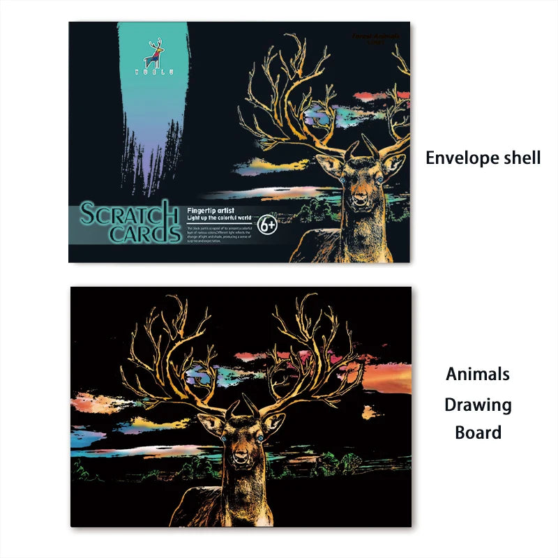 Colorful Scratch Animals Drawing Handmade Art
