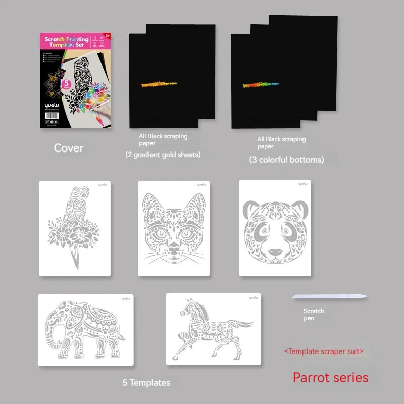 Stencil scratch paper set wholesale A4 animal construction diy manual scratch painting cross-border sales