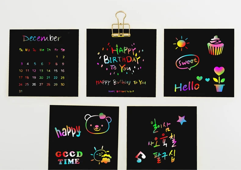 YUELU Rainbow Scratch Art Painting Laser scratch note Laser pattern DIY Scratch Note For Adults and Kid
