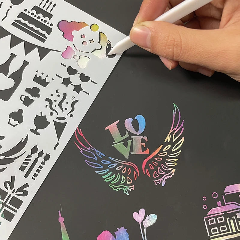 Factory Supply 6 Pcs Reusable Hollow Out Stencils Custom Plastic Drawing Stencils For DIY Painting on Wall Floor
