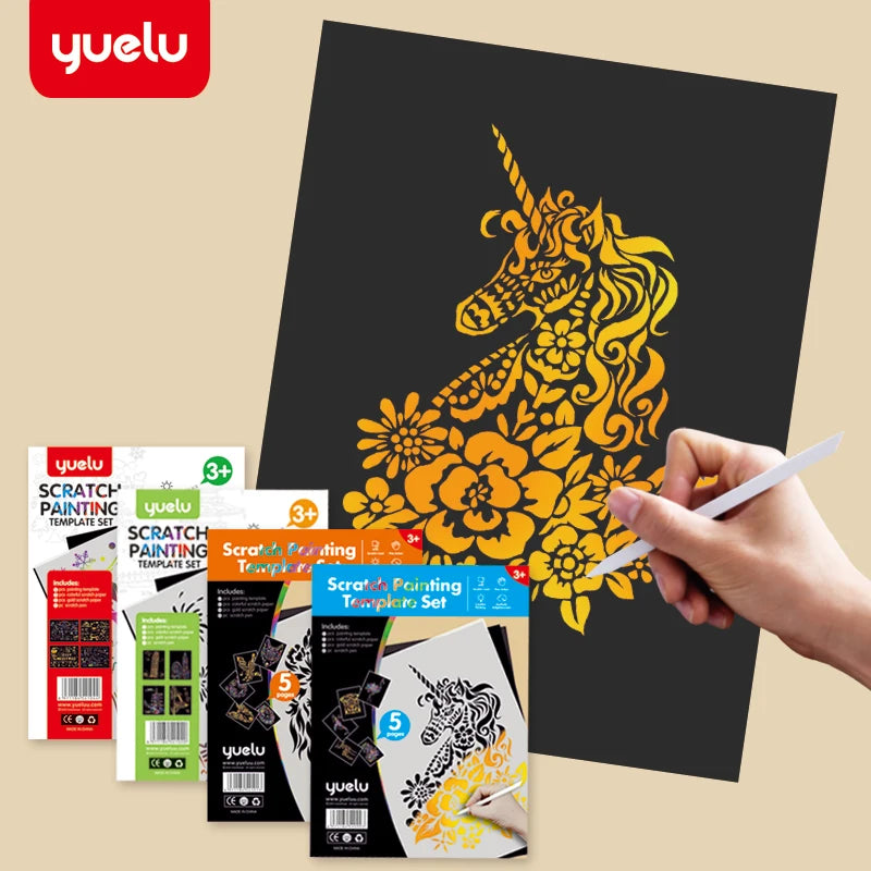 Stencil scratch paper set wholesale A4 animal construction diy manual scratch painting cross-border sales