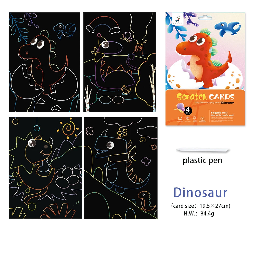 4pcs 16K Children DIY Scratch Art Paper For Kids
