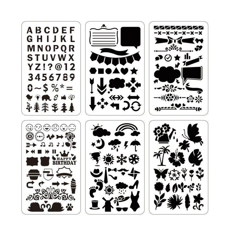 Factory Supply 6 Pcs Reusable Hollow Out Stencils Custom Plastic Drawing Stencils For DIY Painting on Wall Floor