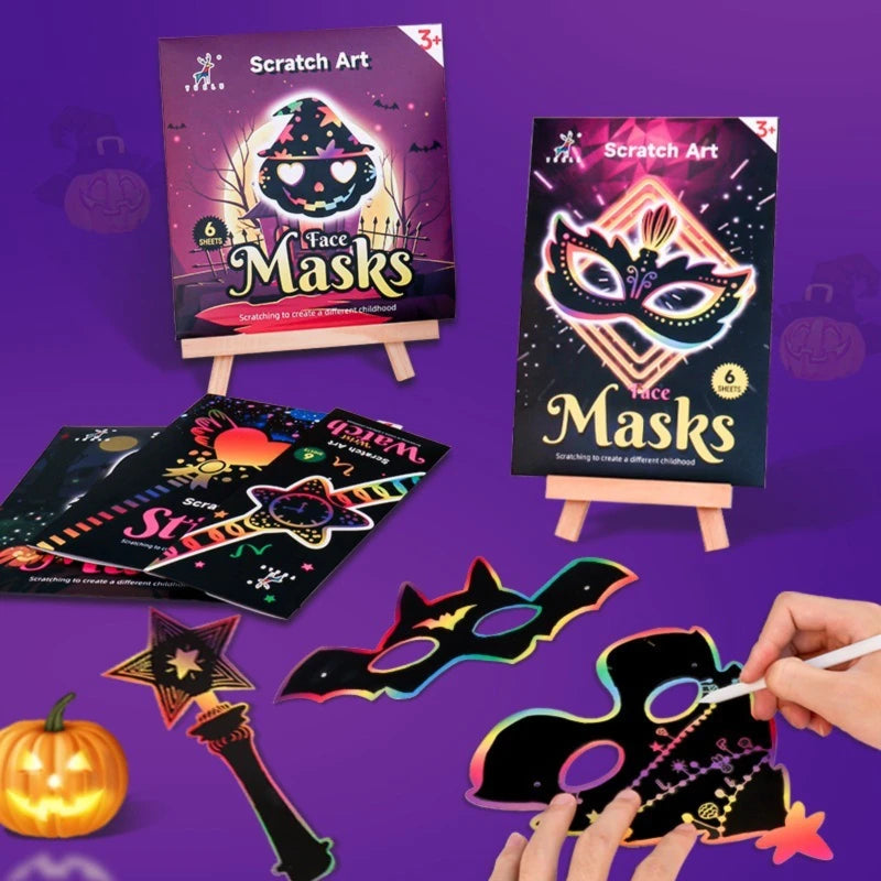 Children's Halloween bright scratch picture creative theme party graffiti diy toys scratch painting set wholesale