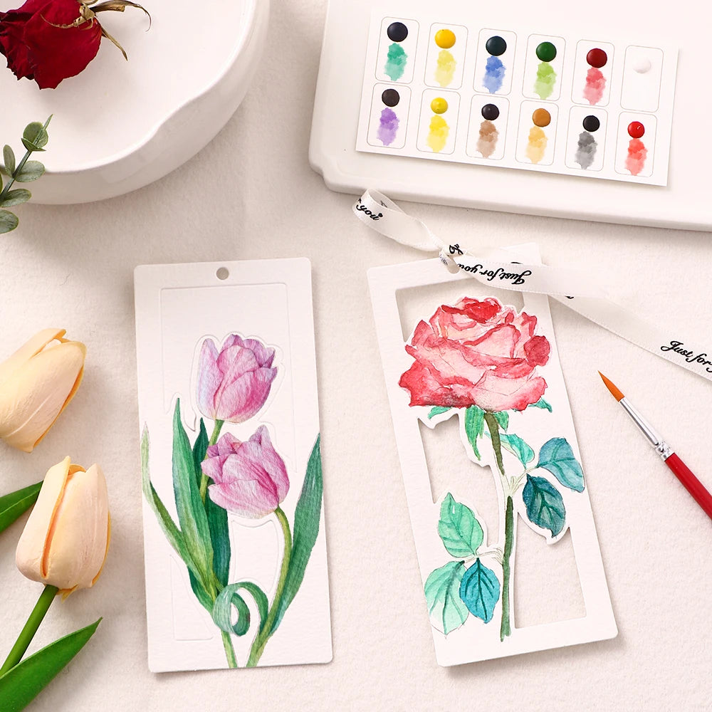 YUELU 10pcs/set Watercolor Bookmark Painting Set