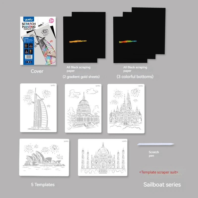 Stencil scratch paper set wholesale A4 animal construction diy manual scratch painting cross-border sales