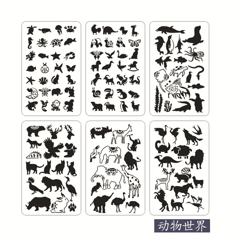 Factory Supply 6 Pcs Reusable Hollow Out Stencils Custom Plastic Drawing Stencils For DIY Painting on Wall Floor