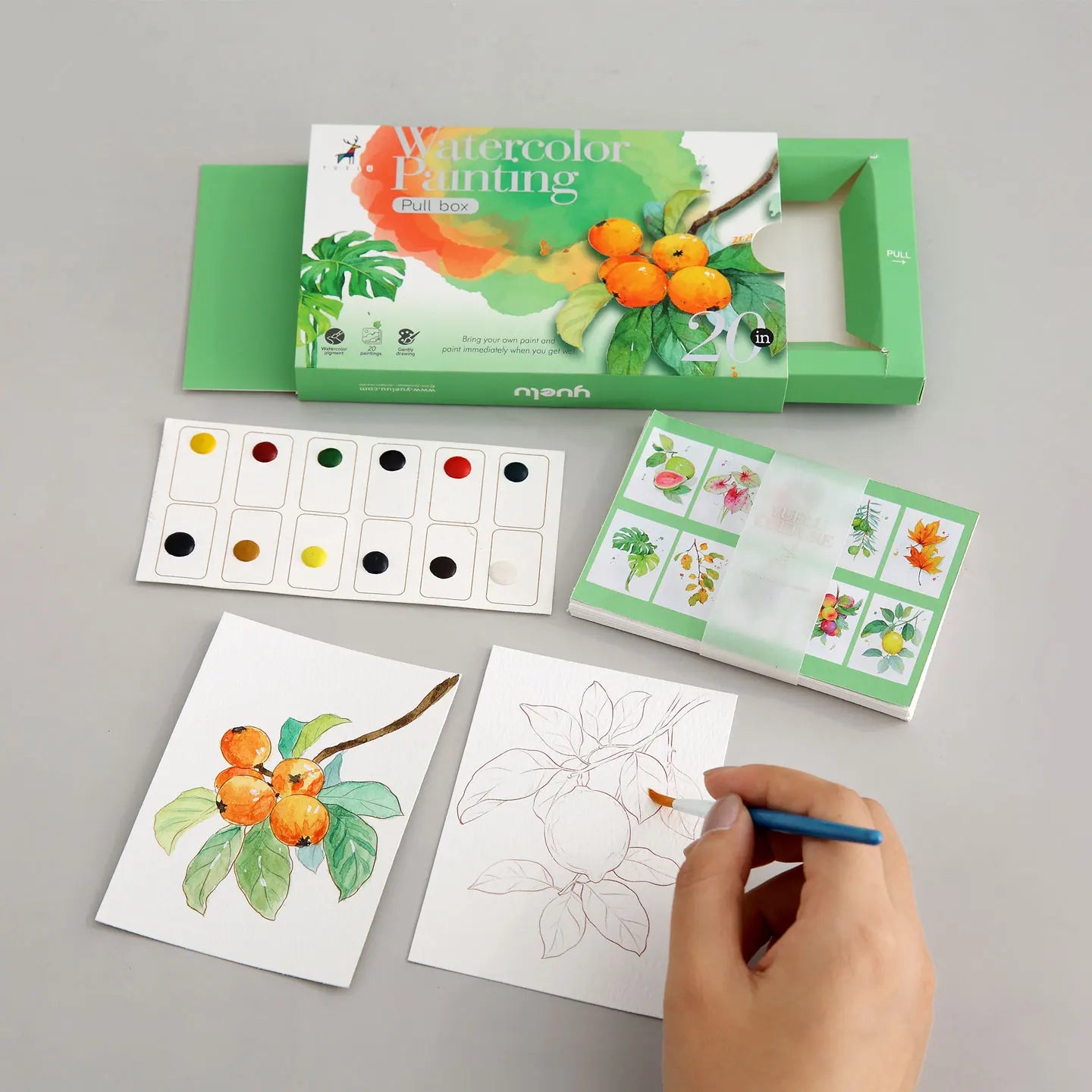 YUELU Watercolor Painting Set 20pcs Coloring Drawing Paper Professional Watercolor Graffiti Painting with Surprise Pulling Box