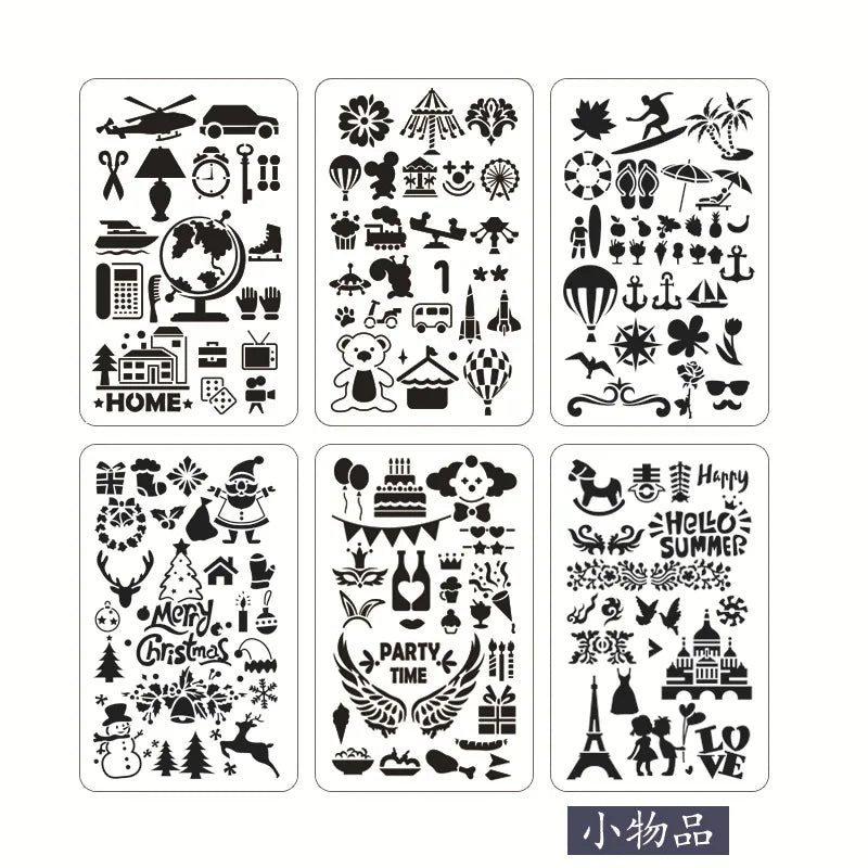 Factory Supply 6 Pcs Reusable Hollow Out Stencils Custom Plastic Drawing Stencils For DIY Painting on Wall Floor