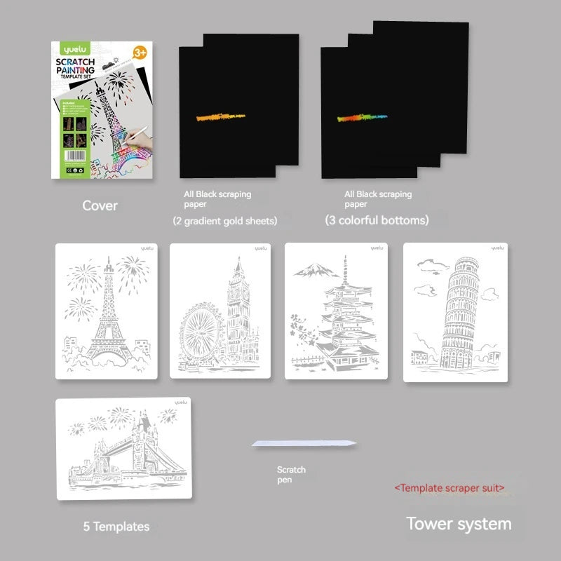 Stencil scratch paper set wholesale A4 animal construction diy manual scratch painting cross-border sales