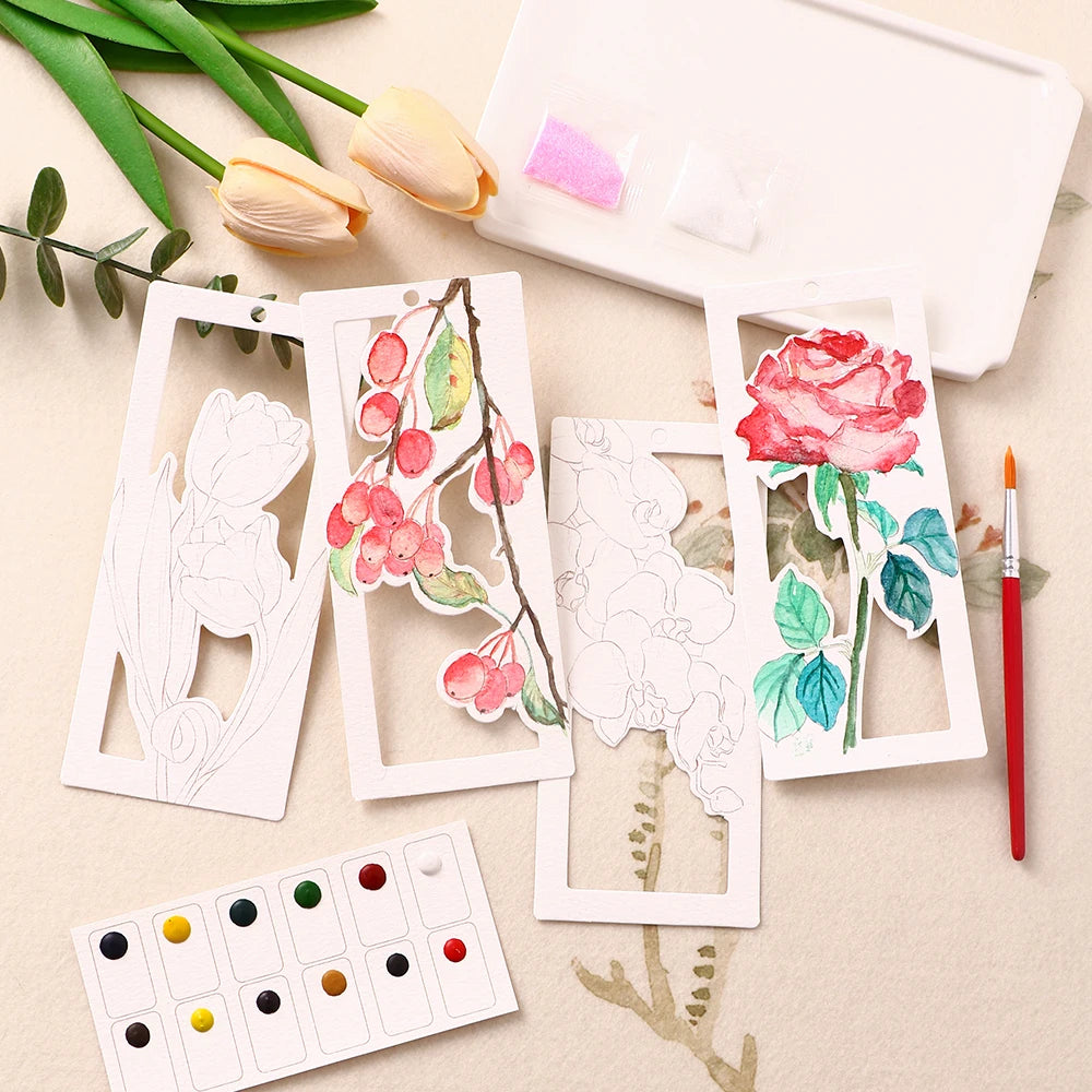 YUELU 10pcs/set Watercolor Bookmark Painting Set