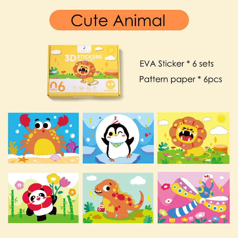 Children's EVA Handmade Stickers Wholesale 3D Puzzle Stickers Cartoon Art Kits Soft Foam Sticker Toy For Kids