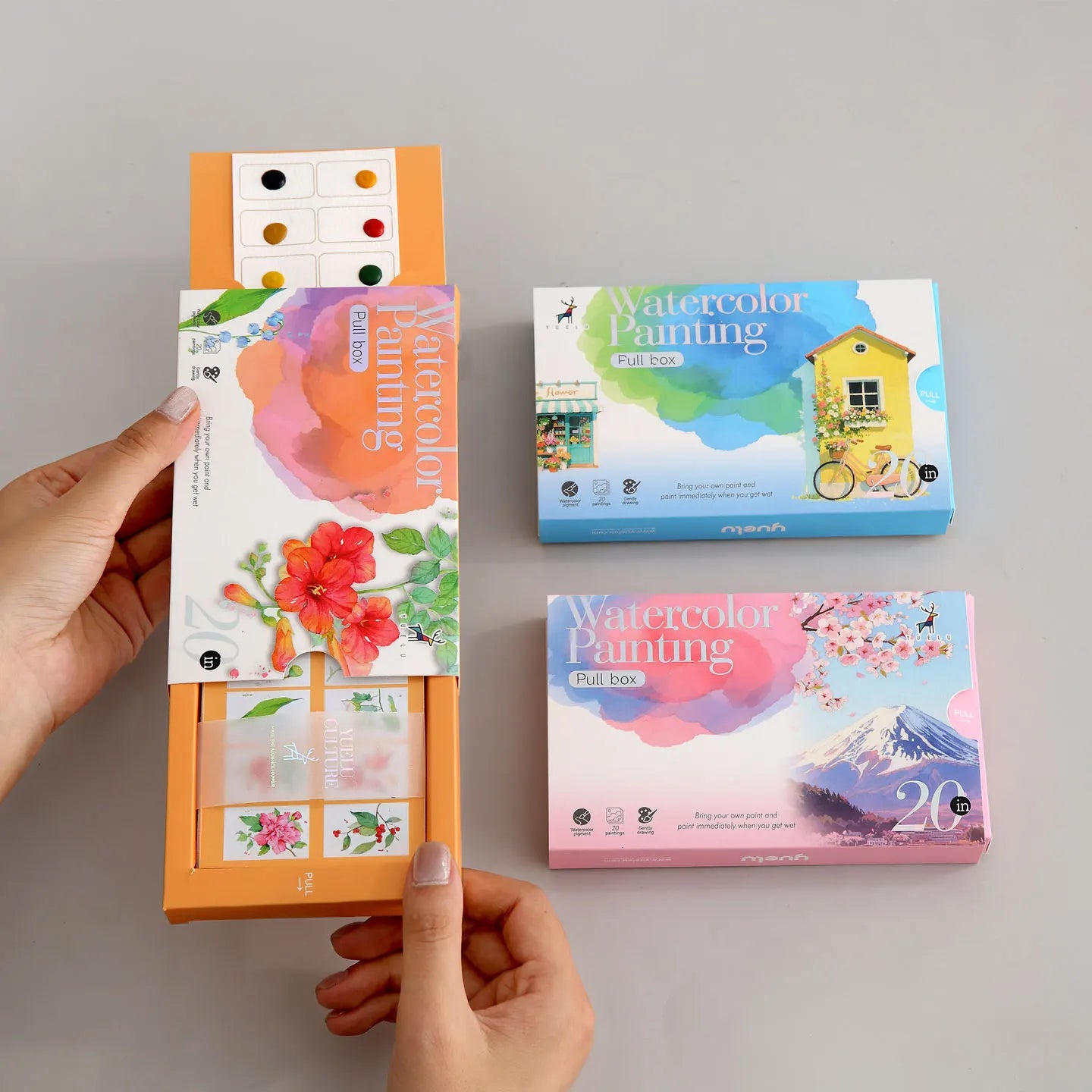 YUELU Watercolor Painting Set 20pcs Coloring Drawing Paper Professional Watercolor Graffiti Painting with Surprise Pulling Box