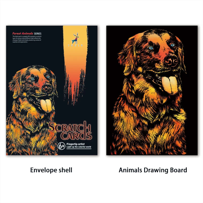 Colorful Scratch Animals Drawing Handmade Art