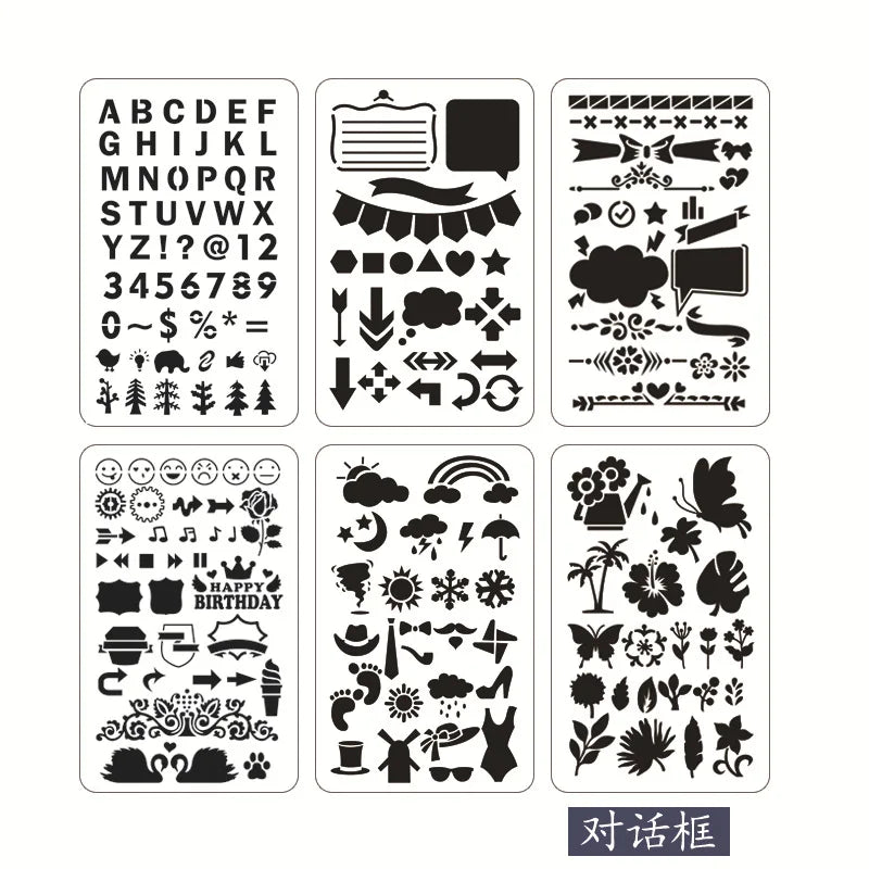 Factory Supply 6 Pcs Reusable Hollow Out Stencils Custom Plastic Drawing Stencils For DIY Painting on Wall Floor