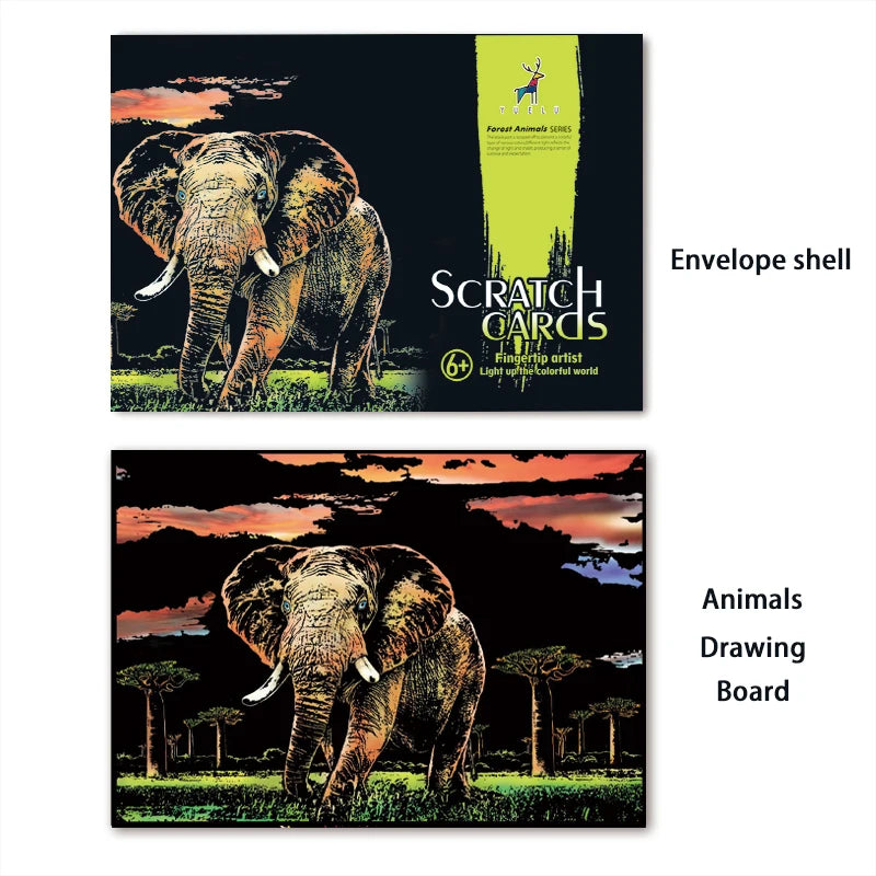 Colorful Scratch Animals Drawing Handmade Art