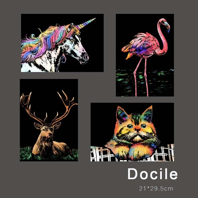 A4 Size Animals Scratch Painting Envelop Kit 4 Pcs