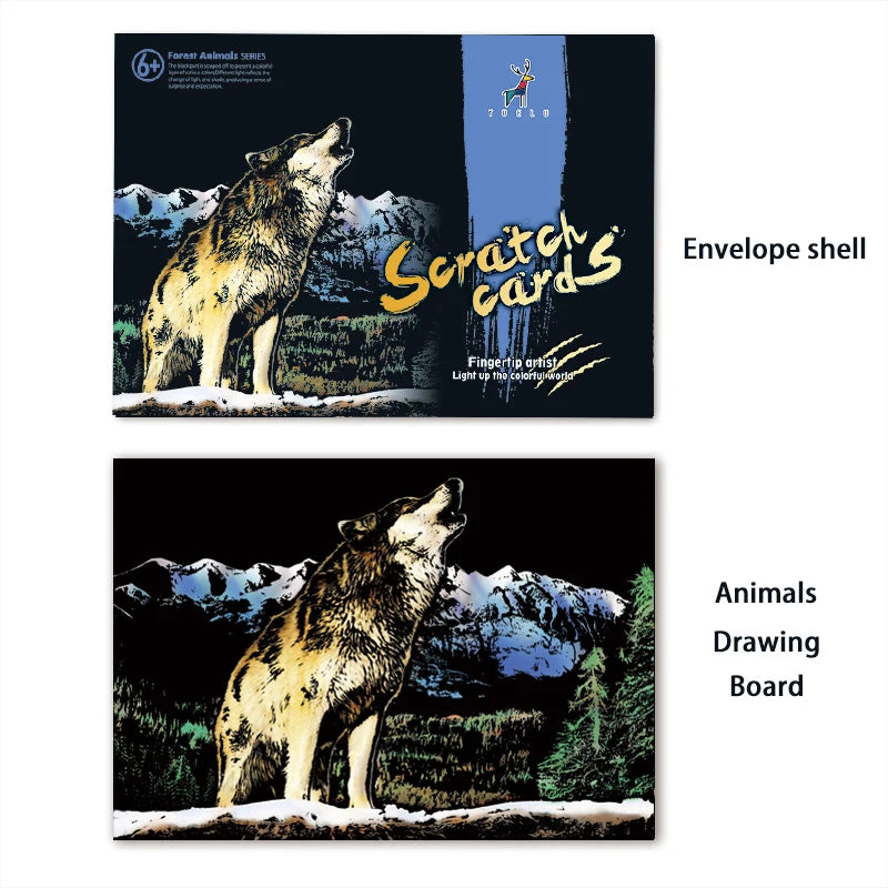 Colorful Scratch Animals Drawing Handmade Art
