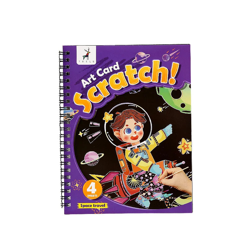 YUELU 4 Design Wholesale 15.7*20.7cm Cartoon Scratch Book Children DIY Educational Toys Magic Rainbow Scratch Art Paper For Kids