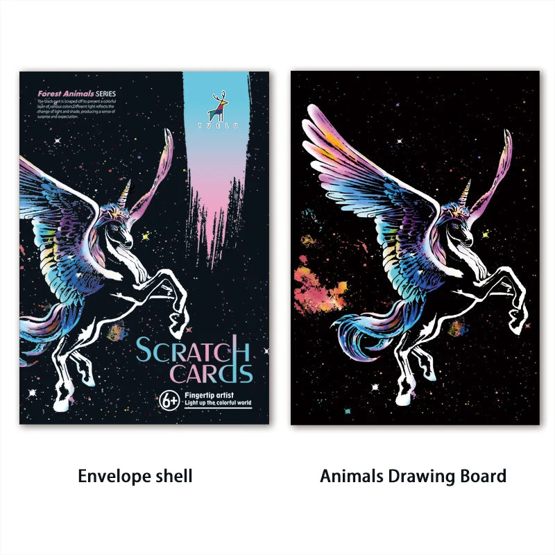 Colorful Scratch Animals Drawing Handmade Art