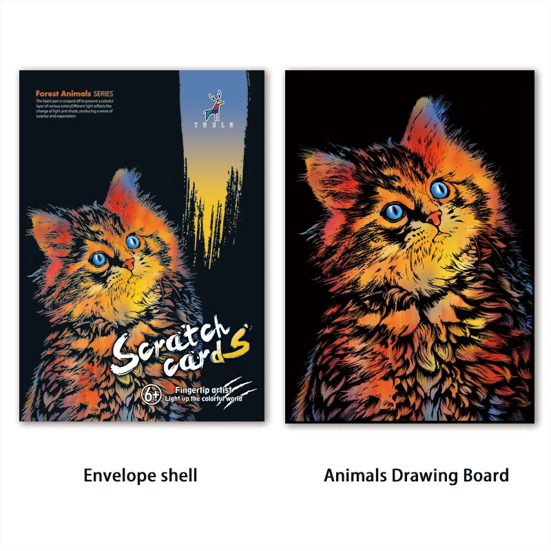 Colorful Scratch Animals Drawing Handmade Art