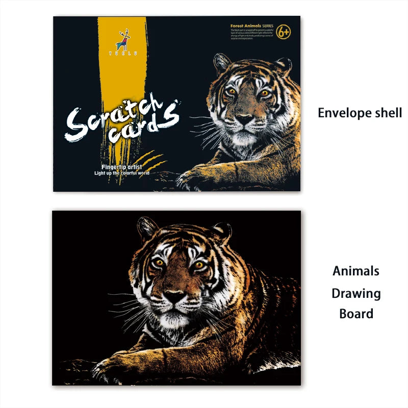 Colorful Scratch Animals Drawing Handmade Art