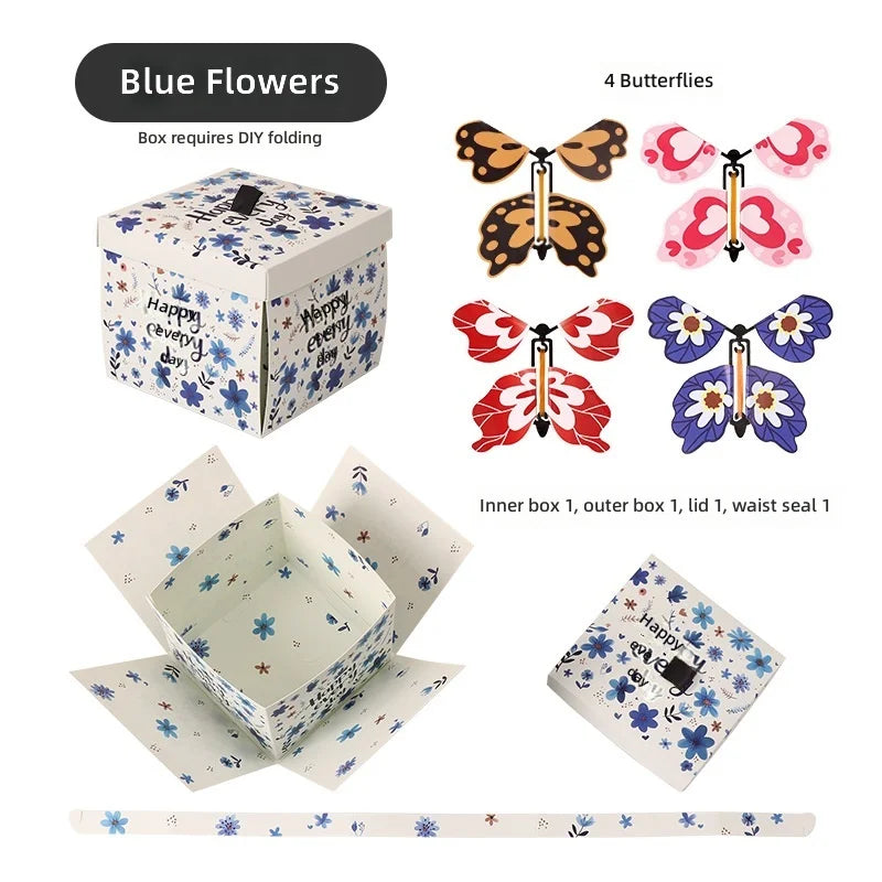 Flying Butterfly Heart Design Gift Box Crossing Line Technique-Surprise Creative Packaging for Birthday Party Graduation