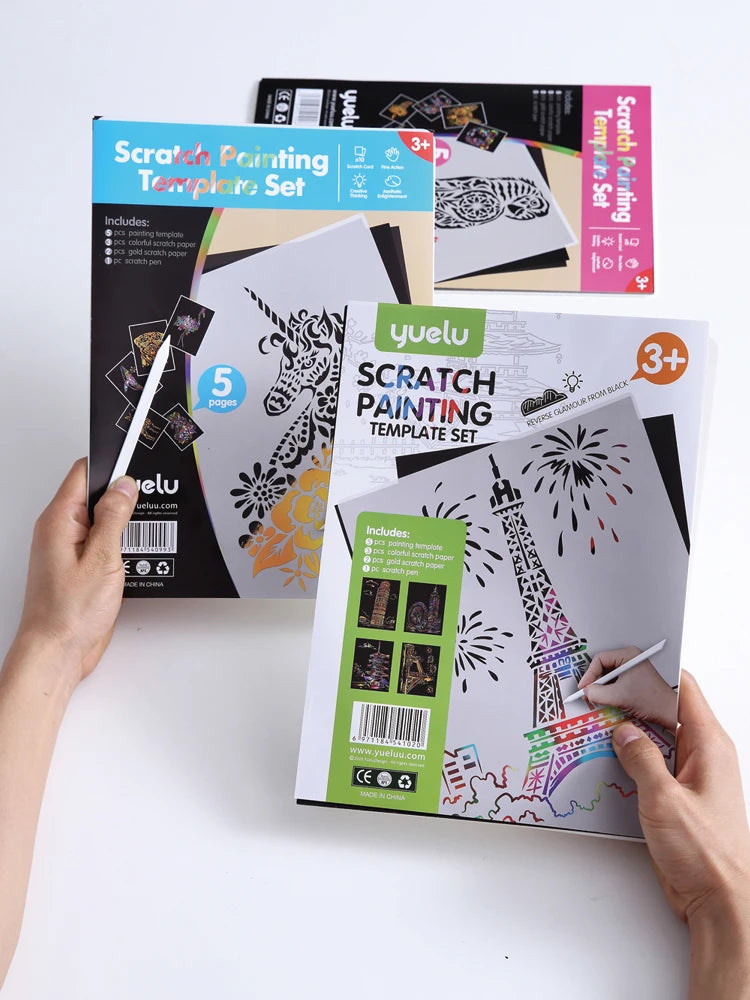 Stencil scratch paper set wholesale A4 animal construction diy manual scratch painting cross-border sales