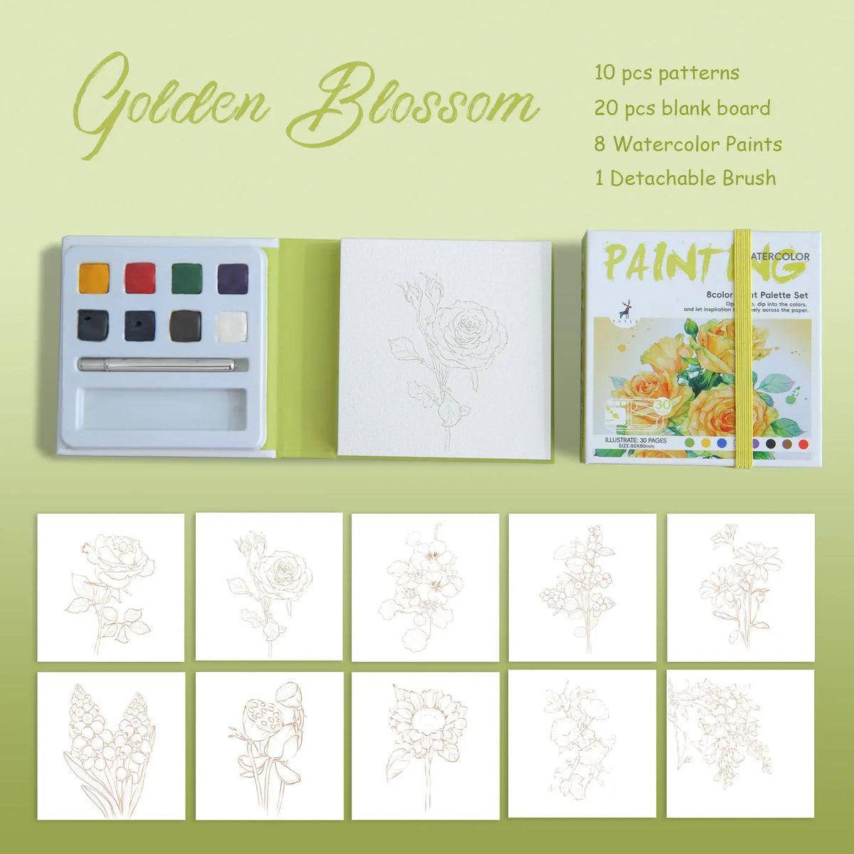 YUELU Travel Portable Mini Watercolor Kit with 8 Built-in Colors and Water Brush Watercolor Paper Sketchbook