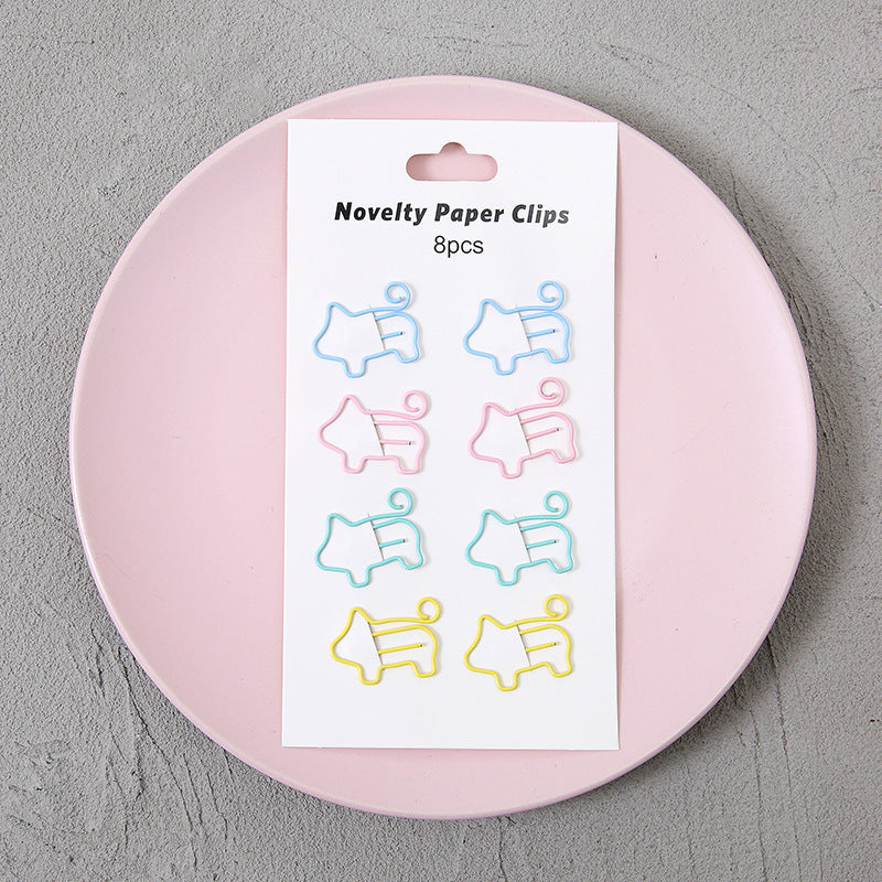 YUELU Creative metal paper clips 8 packs cute student hollow distinction needle office learning materials bookmark test paper clip