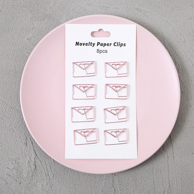 YUELU Creative metal paper clips 8 packs cute student hollow distinction needle office learning materials bookmark test paper clip