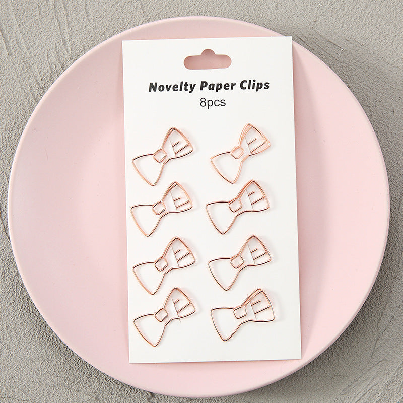 YUELU Creative metal paper clips 8 packs cute student hollow distinction needle office learning materials bookmark test paper clip