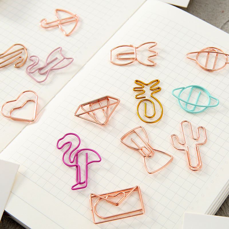 YUELU Creative metal paper clips 8 packs cute student hollow distinction needle office learning materials bookmark test paper clip