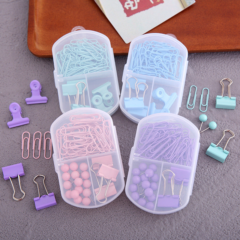 YUELU Creative colorful paper clip ticket clip thumbtack three-in-one combination office combination cute student stationery set