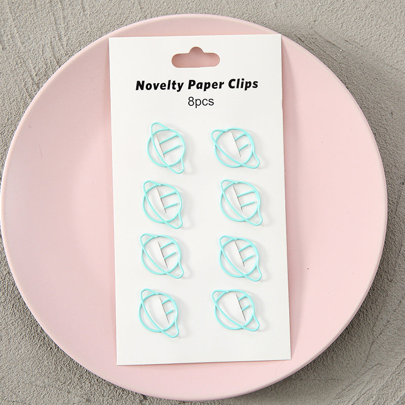 YUELU Creative metal paper clips 8 packs cute student hollow distinction needle office learning materials bookmark test paper clip