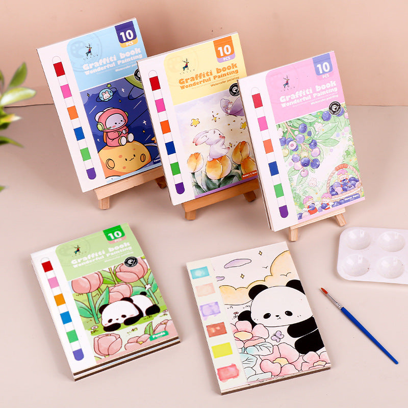 New Watercolor Painting Book Kids Art Drawing Toys 10 sheets Travel Pocket Watercolor Painting Book Set with Paint and Brush