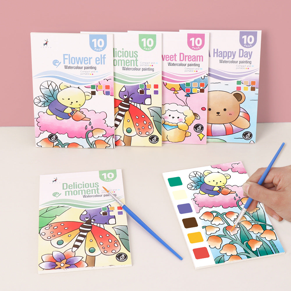 YUELU Wholesale Children Pocket Watercolor Painting Book Magic Travel Pocket Watercolor Book Set With Paint And Paint Brush