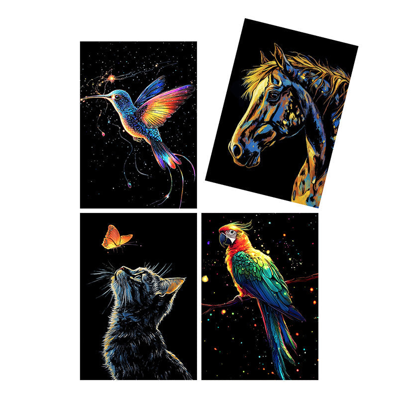 Glow in the Dark with YUELU A5 Scratch Art Paper, 4 Sheets of Adult Colorful Scratch Drawing for Students, Creative Toy Scratch Art Set