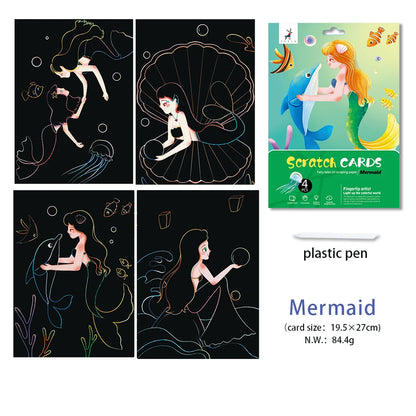 4pcs 16K Children DIY  Scratch Art Paper For Kids