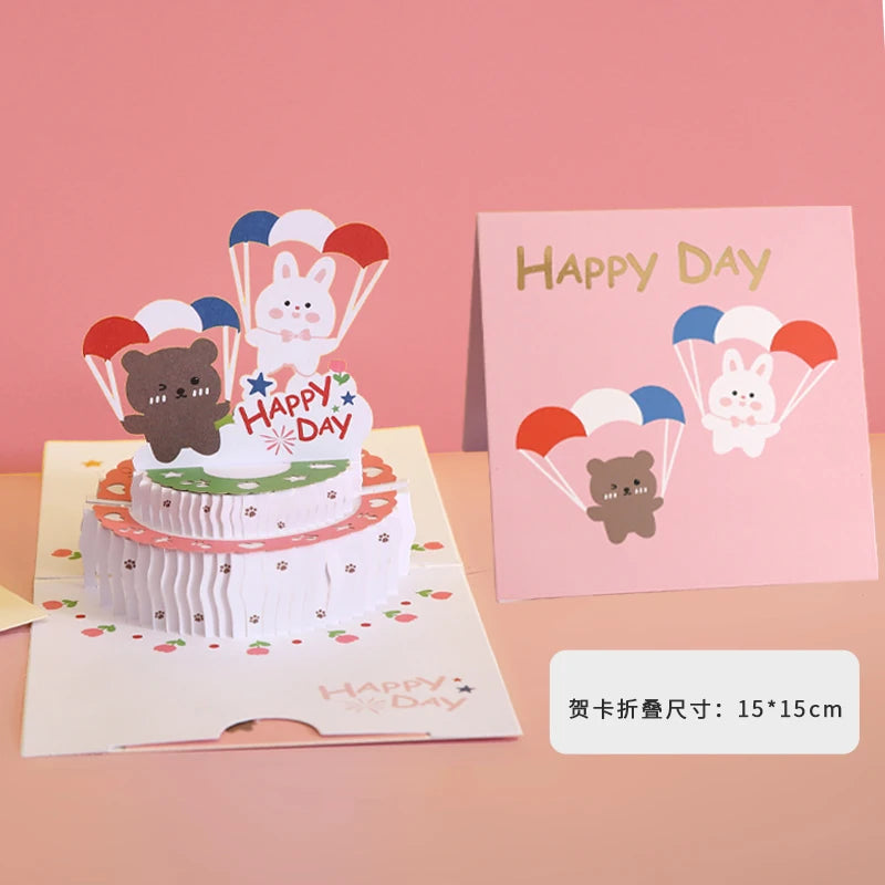 Wholesale Custom Printing Cute Birthday cake Happy Birthday 3D Pop Up Greeting Cards with Envelopes OEM or ODM