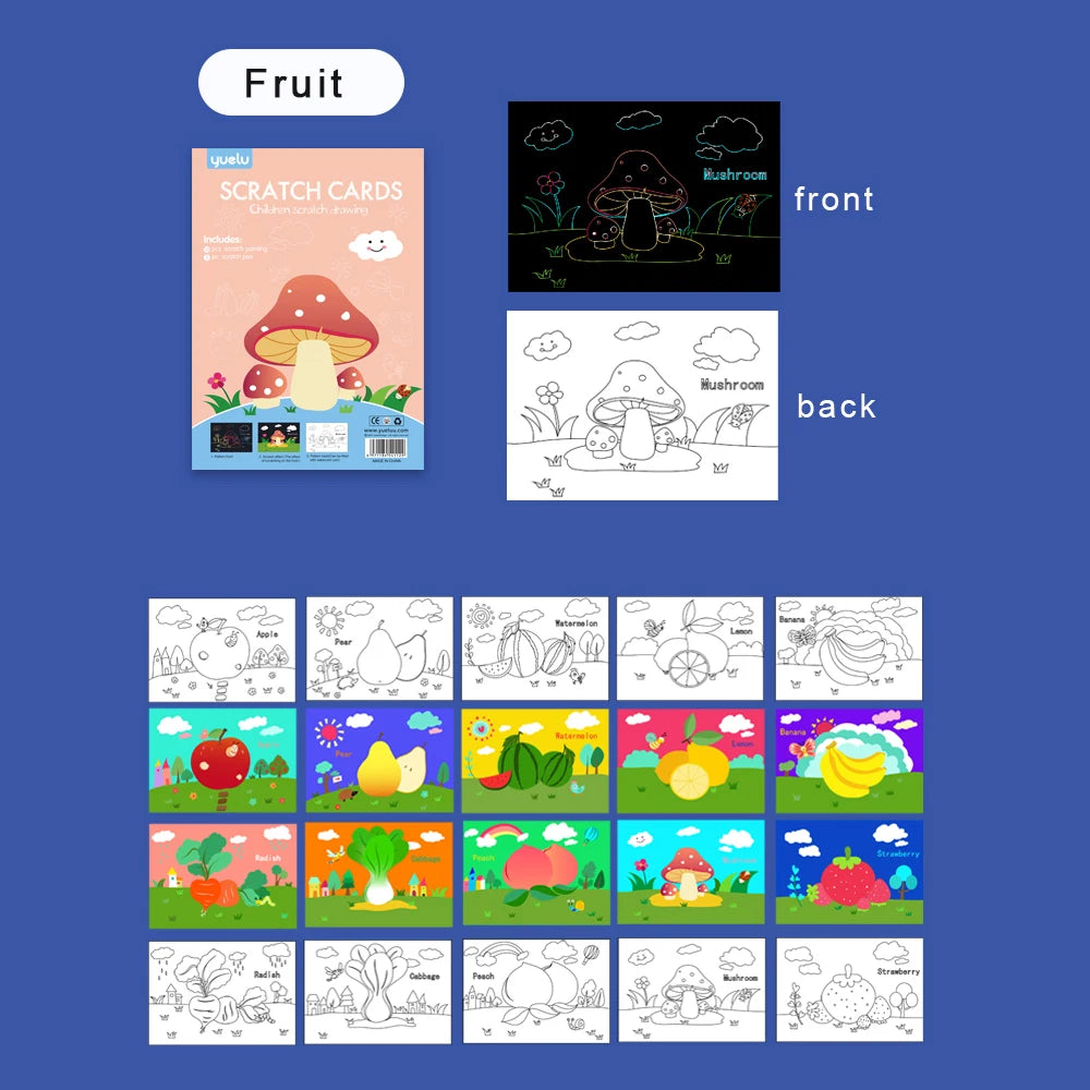 Eco Friendly A4 10pcs Size Scratch Cards Children Educational Toys Magic Rainbow DIY Scratch Art Paper For Kids