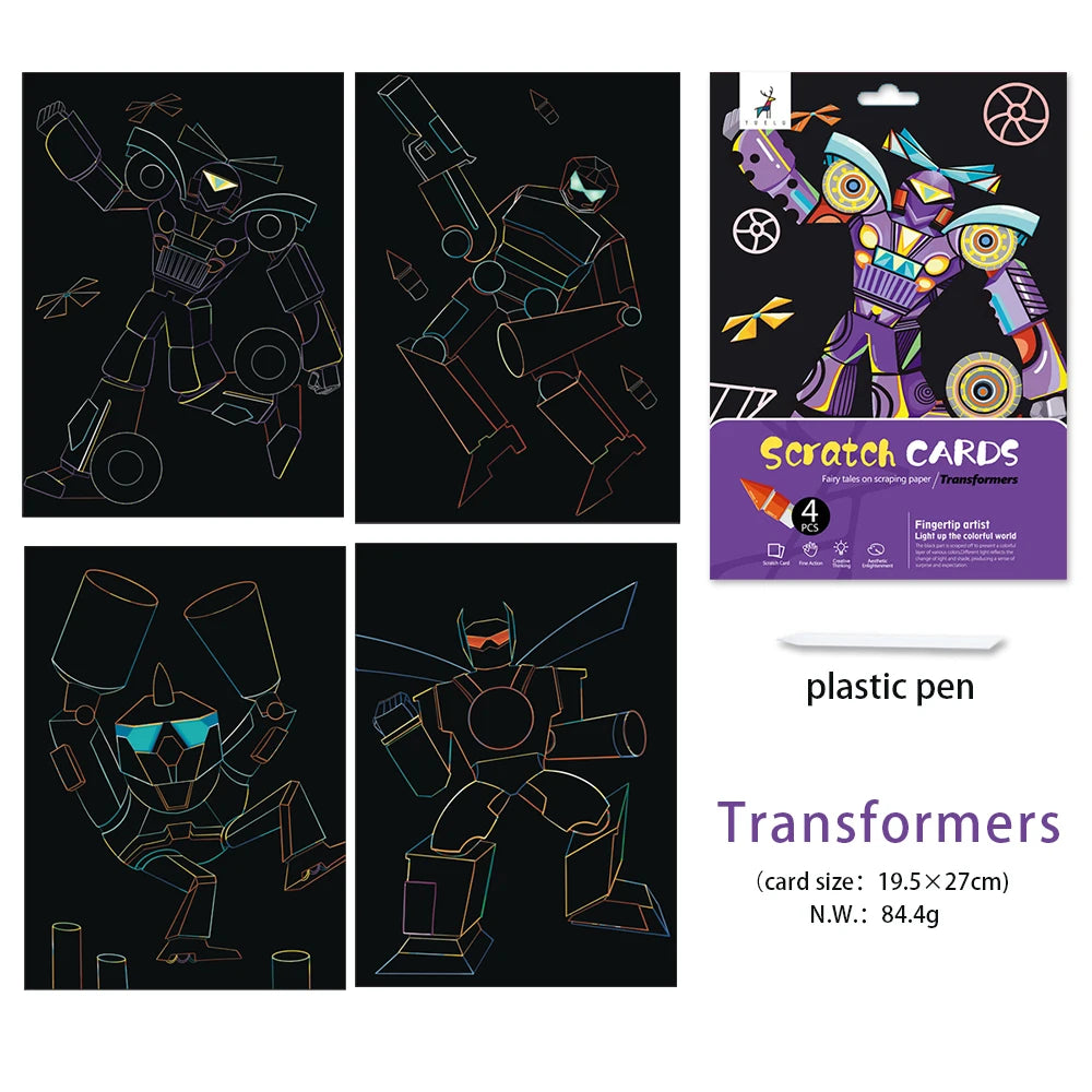 4pcs 16K Children DIY  Scratch Art Paper For Kids