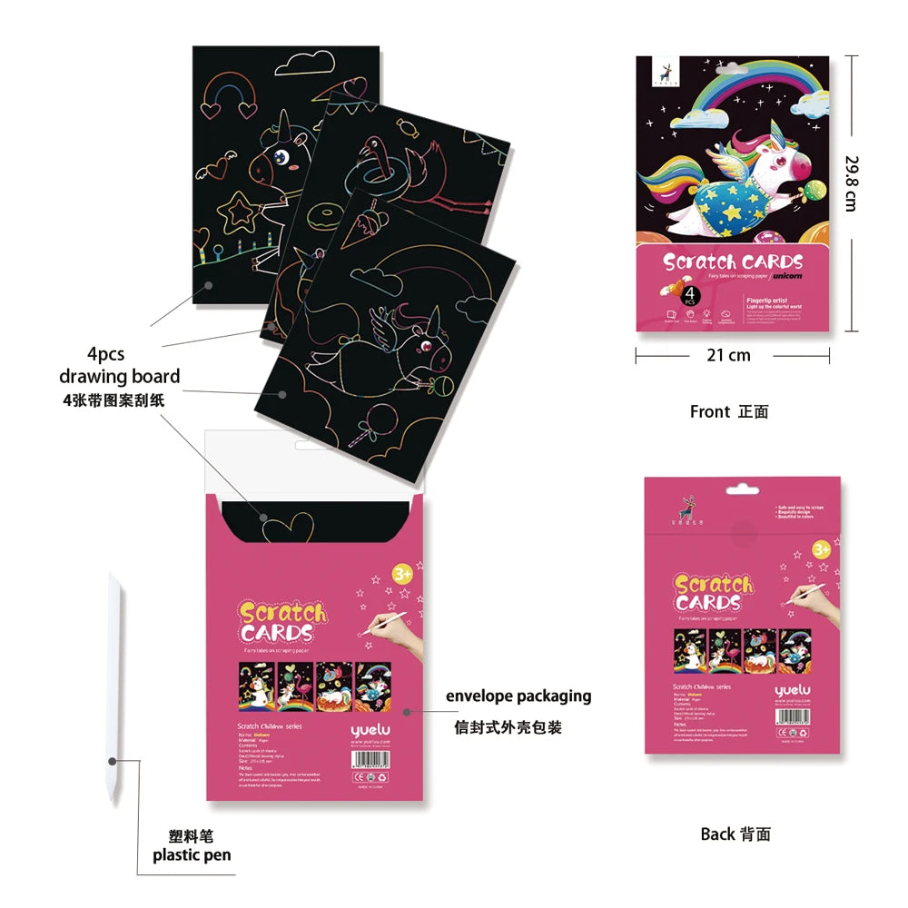 4pcs 16K Children DIY  Scratch Art Paper For Kids