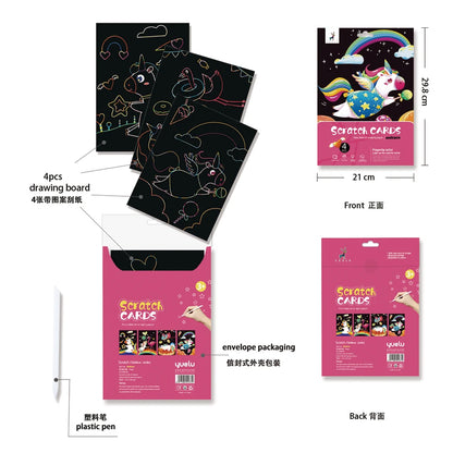 4pcs 16K Children DIY  Scratch Art Paper For Kids